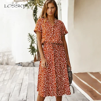 

Leopard Print Dress Women Summer Casual Short-sleeved White Dresses Buttons Long Elegant 2020 Fashion Clothes For Women Everyday