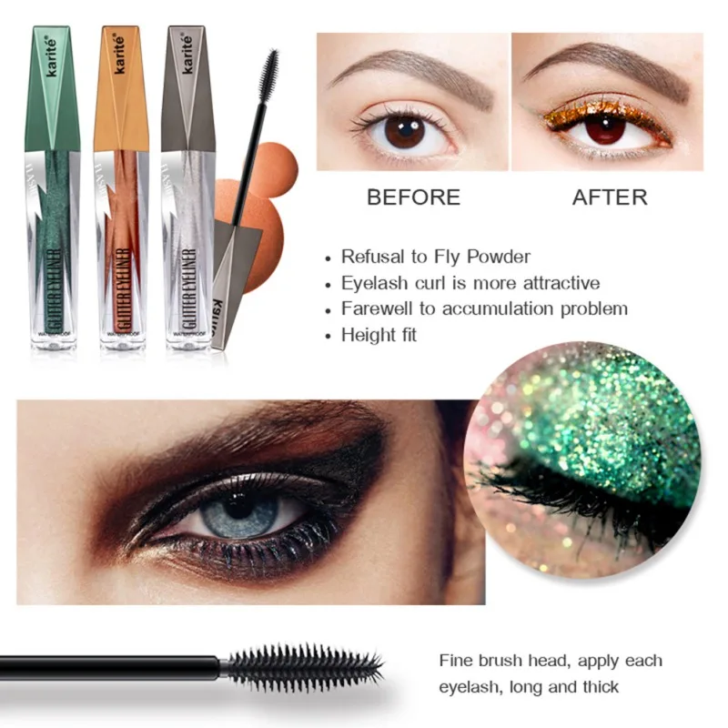 Мерцание Mascara длительный Водонепроницаемый устойчивый к пятнам ярче блеск тушь для ресниц глаз Макияж