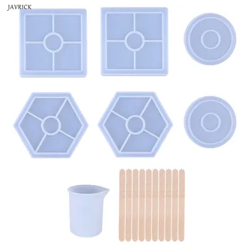 

UV Resin Silicone Mold Hexagonal Round Heart-shaped DIY Coaster Flower Square Craft Making Epoxy Molds