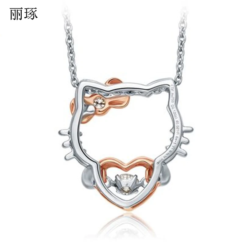 S925 Серебряное ожерелье кулон женский hello kitty милый стиль Кристалл Циркон маленький кулон для девушки и девушки