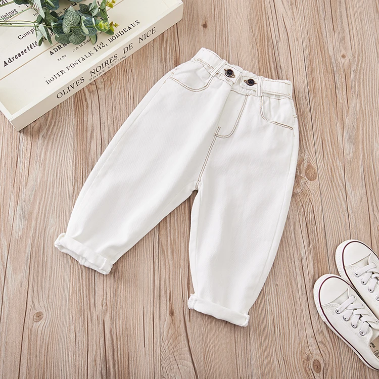 Детские джинсы для девочек; сезон осень-весна; брюки детские джинсы; модные детские джинсовые брюки; джинсы для маленьких мальчиков; одежда для малышей; цвет белый - Цвет: white