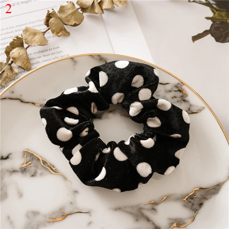 NEW Leopard Dot Printed Scrunchies Ponytail Hair Rubber Bands Velvet Hair Ties Rope Women Winter Hair Accessories Headwear - Цвет: 2