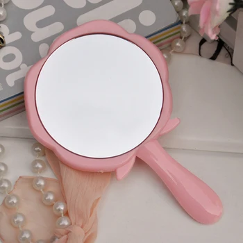 

Black Pink Rose Style Portable Handle Cosmetic Mirror Round Shaped Toilet Glass makeup Mirror