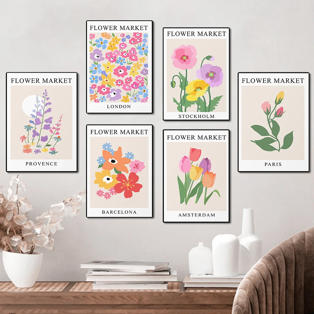 

Abstract Flower Market Vintage Minimalist Wall Art Canvas Painting Nordic Posters And Prints Wall Pictures For Living Room Decor