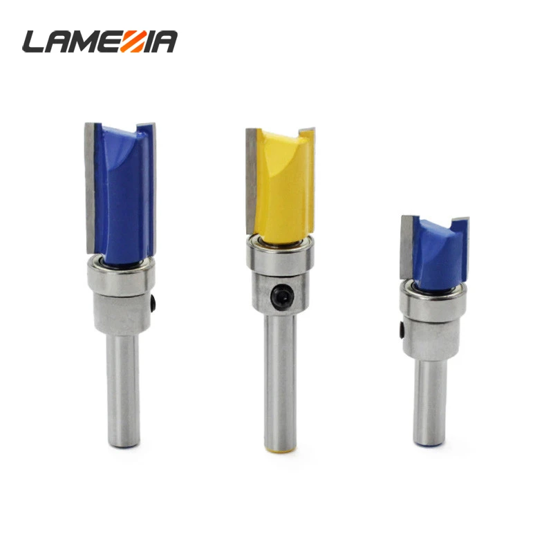 LAMEZIA 6.35mm Handle Profile Trimmer Woodworking Tool Router Bits For Wood Cutter Flat End Mills With Bearings