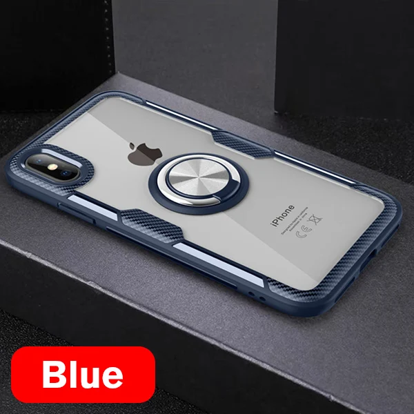 Magnetic Transparent Phone Case for iPhone 12 X XS 11 13 Pro Max on iPhone SE 2020 XR X 8 7 6S Plus Shockproof Cover Holder Ring Blue Case