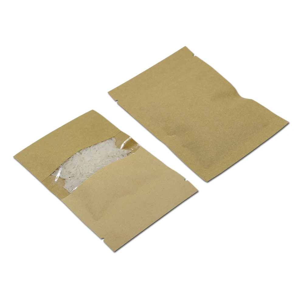 Коричневый/белый крафт-бумажный органайзер, сумка для закусок, специй, посылка, самозапечатывающаяся сумка на молнии, сумки для хранения печенья, конфет, прозрачное окно
