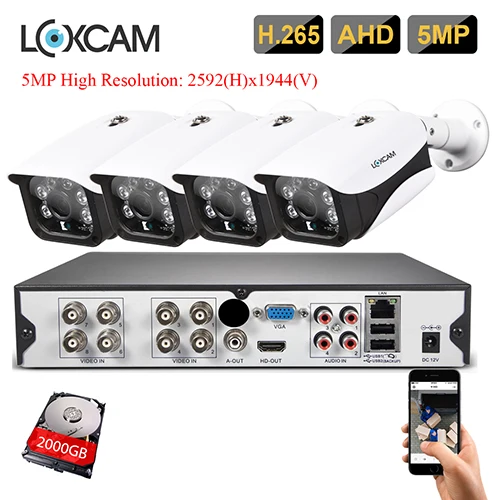 LOXCAM H.265 5MP со сверхвысоким разрешением Ultra HD, 8CH 5MP безопасности Камера Системы 5.0MP открытый Водонепроницаемый Ночное видение видео комплект камеры наблюдения 2 ТБ - Цвет: 8CH DVR x 4 Camera