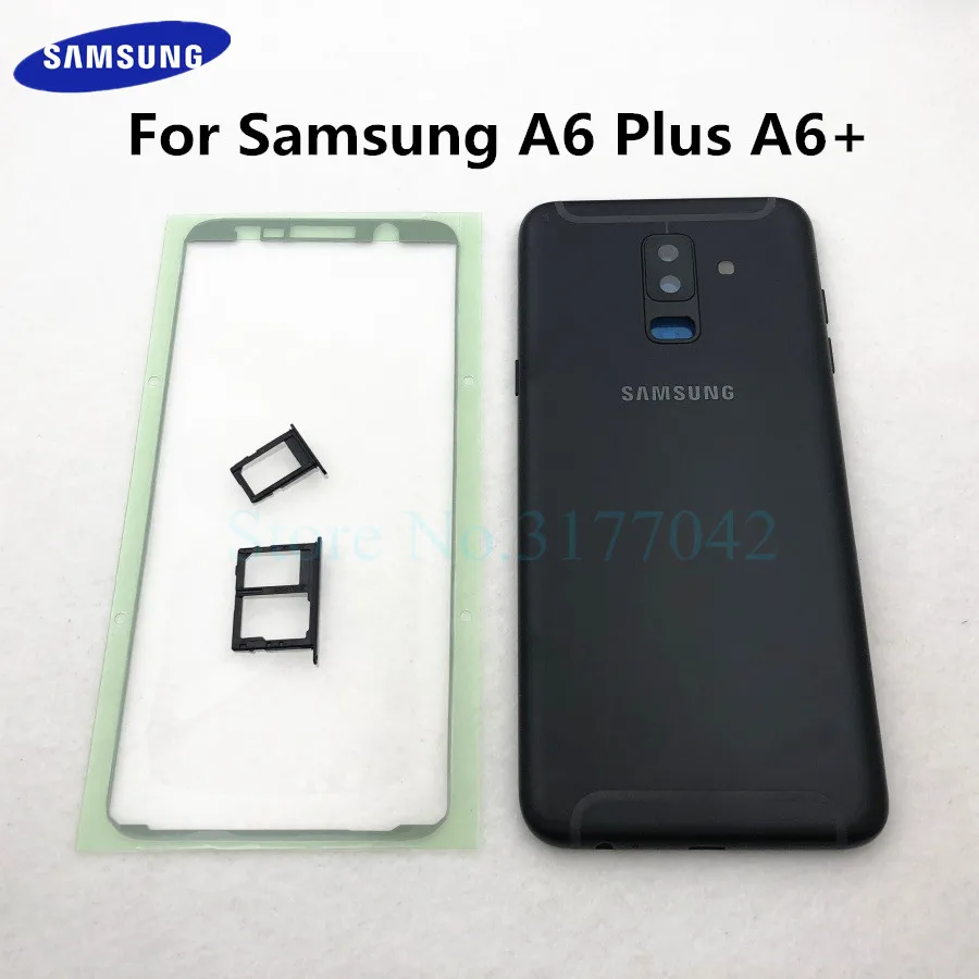 Для samsung Galaxy A6 Plus A6+ A605 A605F полный промежуточный Корпус задняя крышка батареи чехол с лотком для sim-карты+ наклейка