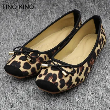 

2020 Woman Bowtie Leopard Women Slip on Loafers Ladies Flats with Ballerina Platform Comfy Casual Ballet Shoes Plus Size