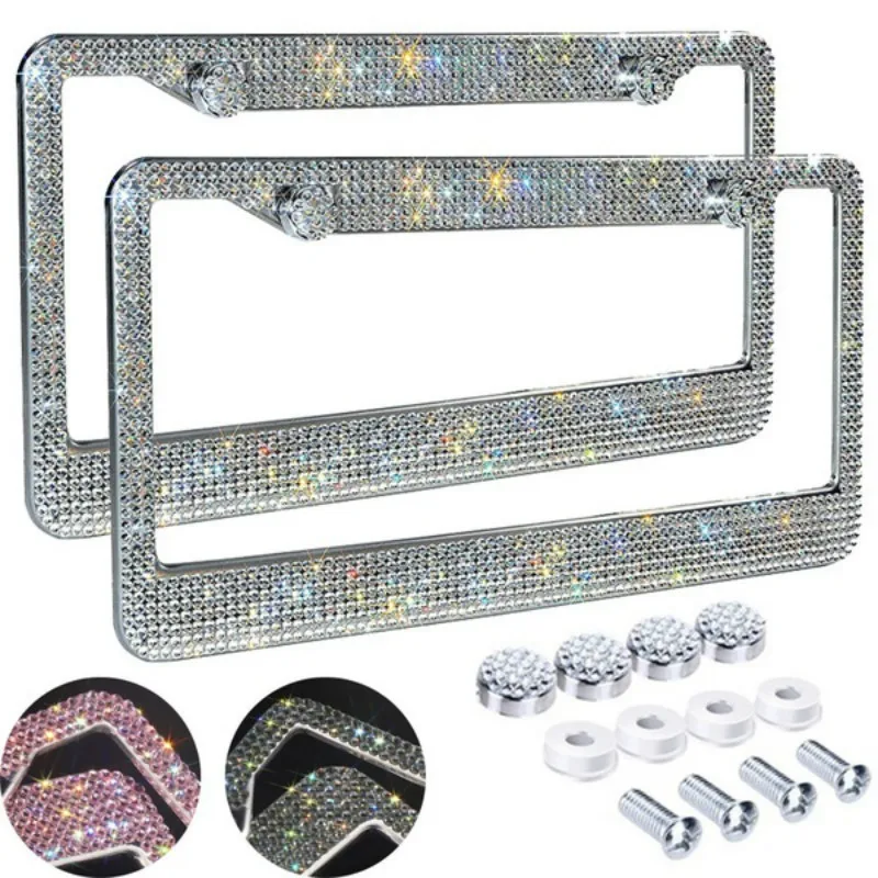 

Luxury Handcrafted Anti-Theft Screw Caps Crystal Bling Premium Stainless Steel License Plate lips bow Rhinestones American