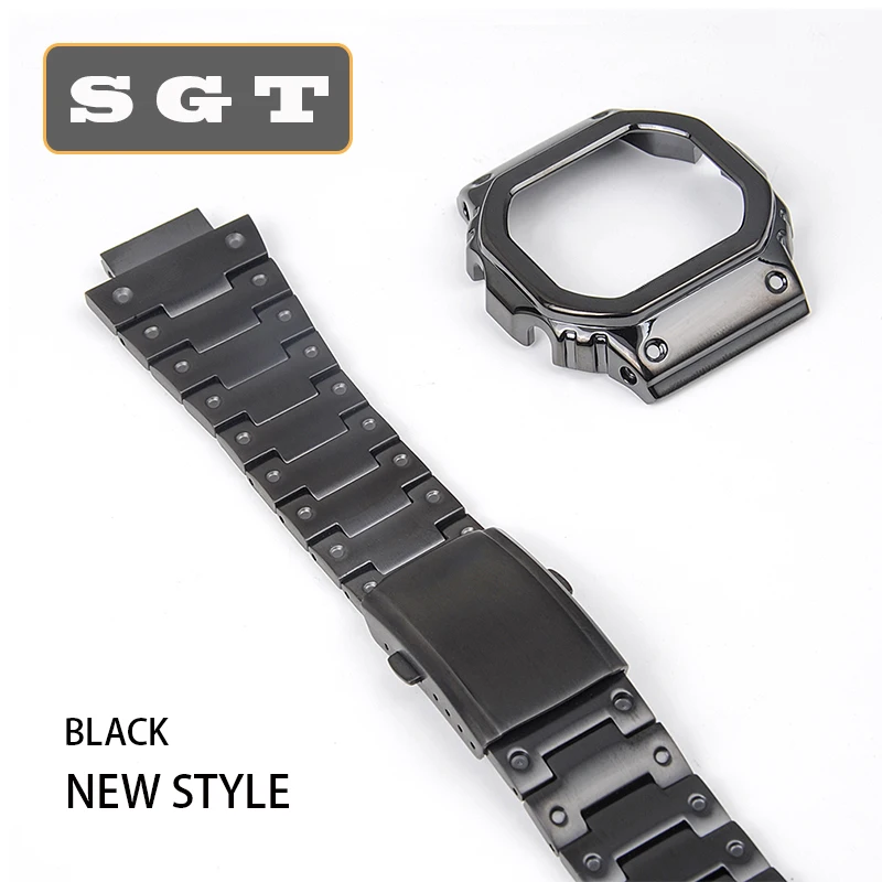 Ремешки для наручных часов из нержавеющей стали DW5600 DW5610 GMWB5000 серия GW5600 Ремешки для наручных часов Ремешок Браслет подходит для часов - Цвет ремешка: Black set