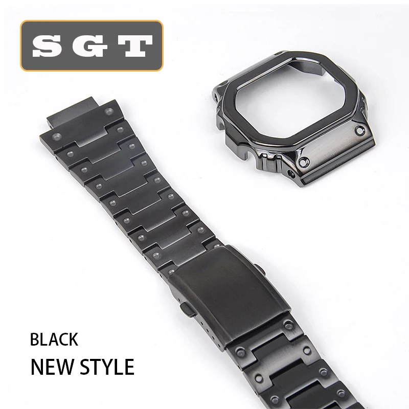 Black set Ремешки для наручных часов из нержавеющей стали DW5600 DW5610 GMWB5000 серия GW5600 Ремешки для наручных часов Ремешок Браслет подходит для часов - Цвет ремешка: Black set