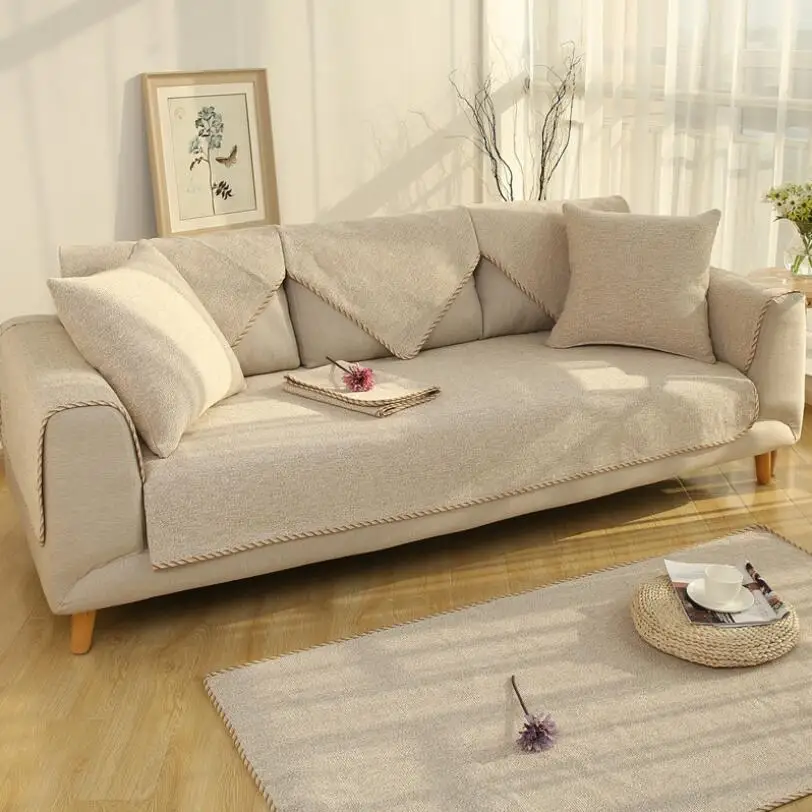 

Non-slip Sofa Towel Fabric Flax Linen Solid Couch Cushion Mat Living Room Decor Corner Sofa Seat Cover CX526