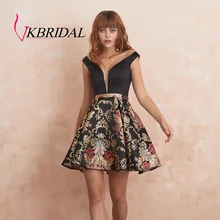 VKBRIDAL платье для выпускного вечера новые черные атласные Короткие платья для выпускного вечера с вышивкой vestido de formatura