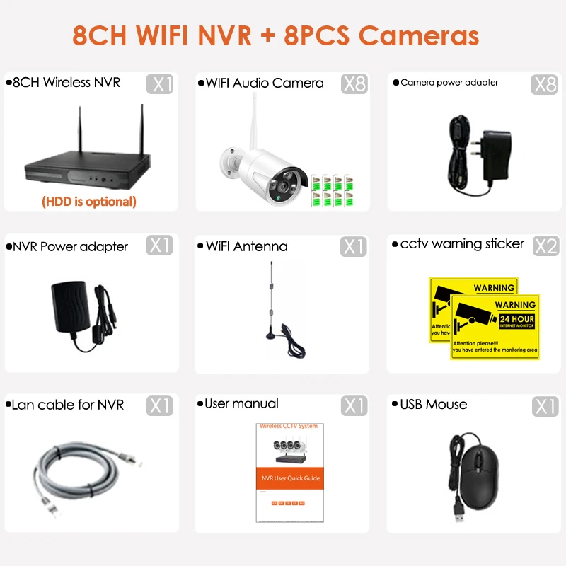 Open Times نظام مراقبة لاسلكي 8 قنوات 3MP