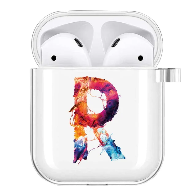 Silicone Cover Case for Apple AirPods 1st / 2nd Generation Anti-fall Scratch Resistant Sticker Bluetooth Case Cover painting letter R