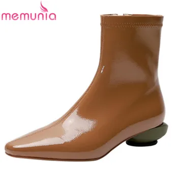 

MEMUNIA new fashion low heel casual shoes women ankle boots top quality patent leather pointed toe autumn winter boots woman