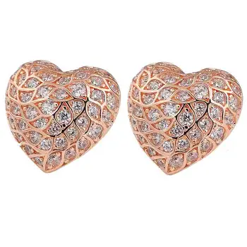 

Authentic 925 Sterling Silver Earring Rose Sparkling Pattern Heart Stud Earring With Crystal For Women Wedding Gift Fine Jewelry