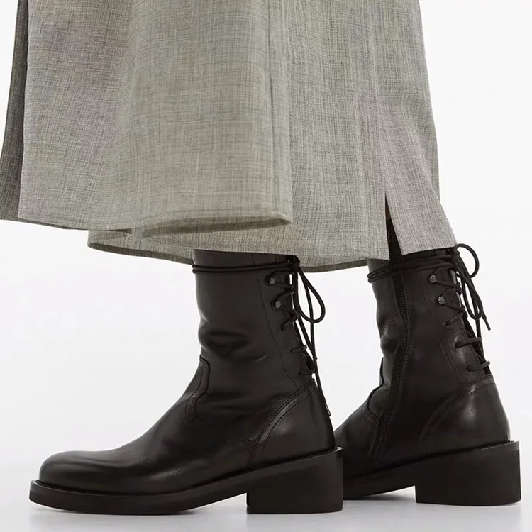 Винтажные осенние женские ботинки «Челси» с круглым носком на шнуровке; женские ботильоны на платформе; женские ботинки на не сужающемся книзу высоком массивном каблуке в британском стиле