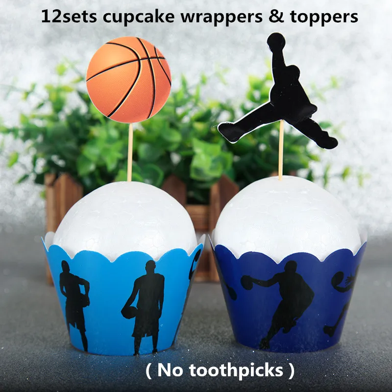 12 sets Basketball Sport Theme Cupcake Wrappers Toppers For Kids Boys Birthday Event Party Decoration | Дом и сад