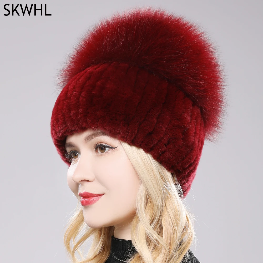 Cappello Da Donna Good Elastic Natural Fluffy Real Fox Fur Hat Nuove Donne Invernali Lavorate A Maglia Real Rex Rabbit Fur Hats Lady Real Fur Cap