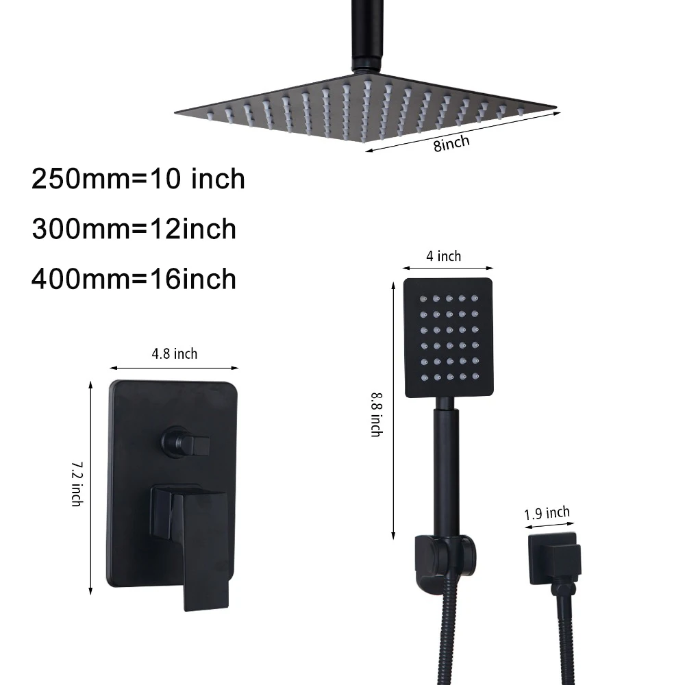 Monite черный набор душевых смесителей для ванной комнаты, черное потолочное крепление 8 12 16 светодиодный смеситель для душа W/смеситель для ручного душа