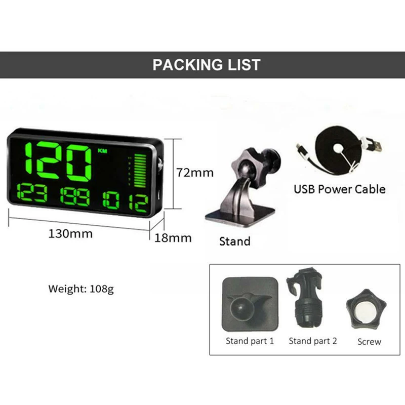 

Set HUD Speedometer Car Trucks Digital Overspeed Black Accessories Tool