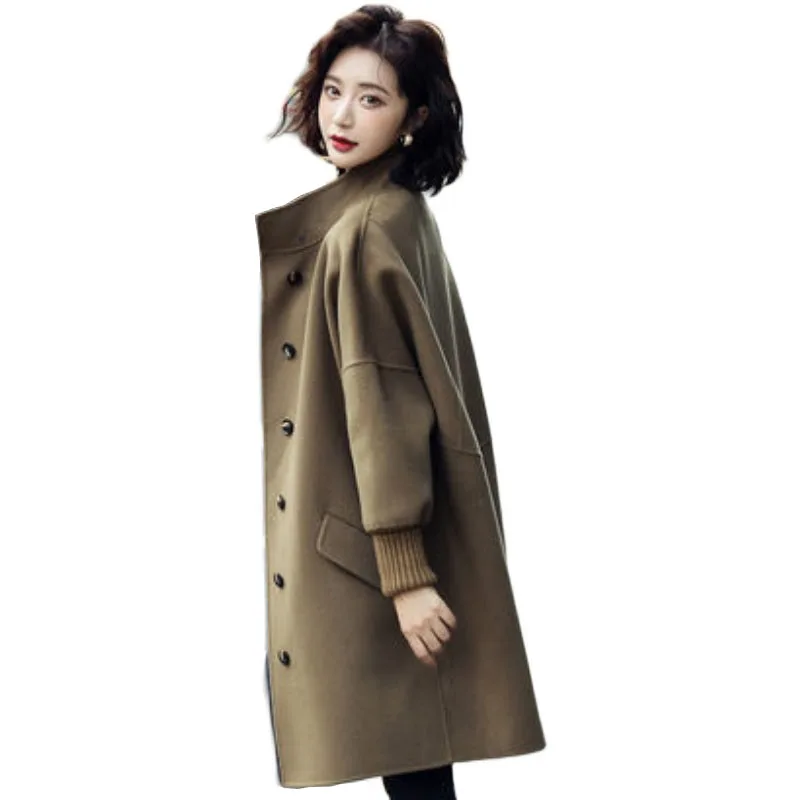 

Women Pop Autumn Coat Double-sided Cashmere Plus Cotton Warm Woolen Overcoat Temperament Ladies High-end Woolen Winter Coat G233