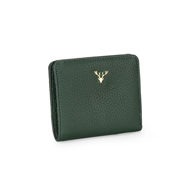 

Удобный модный двухскладной кошелек из воловьей кожи для женщин, Новое поступление, короткий Стильный Дамский кошелек для мелочи, милые кошельки с головой оленя