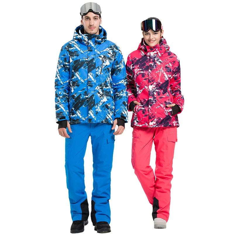

2019 new ski suit Outdoor winter couple windproof warm breathable print wear-resistant water-proof sports snow suit ski clothing