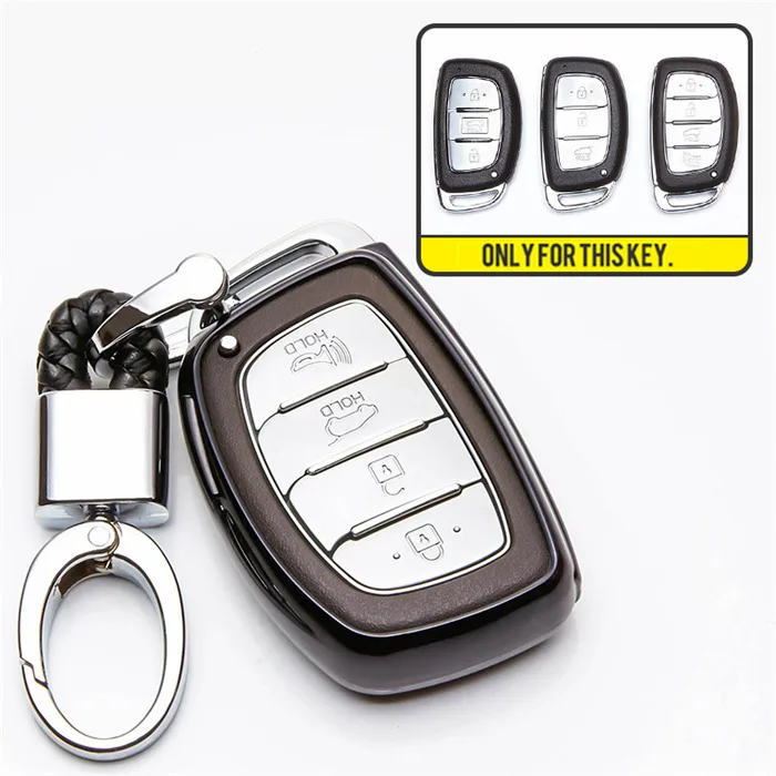 KUKAKEY ТПУ автомобильный брелок для ключей чехол для hyundai Elantra Tucson Sonata Verna Accent New Santa Fe Solaris IX35 IX25 IX20 - Название цвета: Black with Keyring