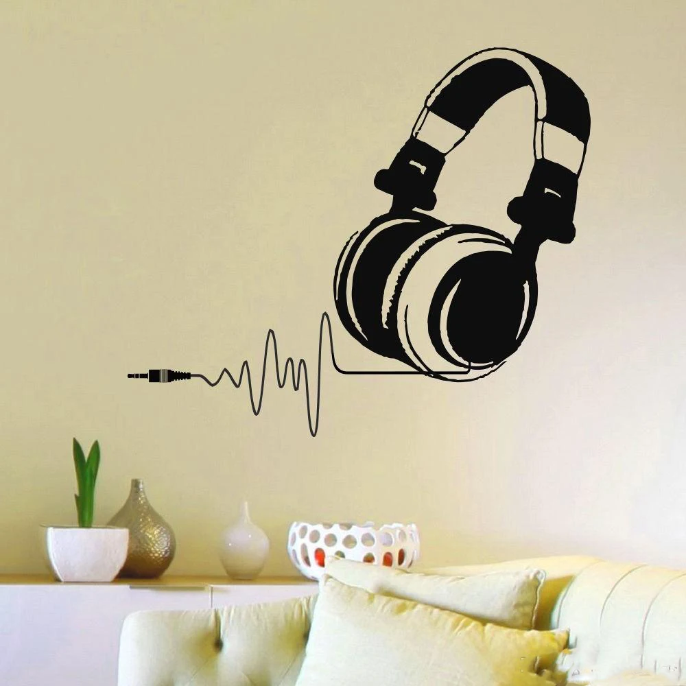Free Shipping Vinyl Wall Decals Dj Headphones Audio Music Pulse Decal