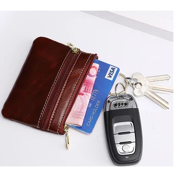 

Vintage Oil Wax Cow Leather women Coin Purse Genuine Leather Zipper Coin Wallet Retro Key Holder Small Money Bag Card Holder