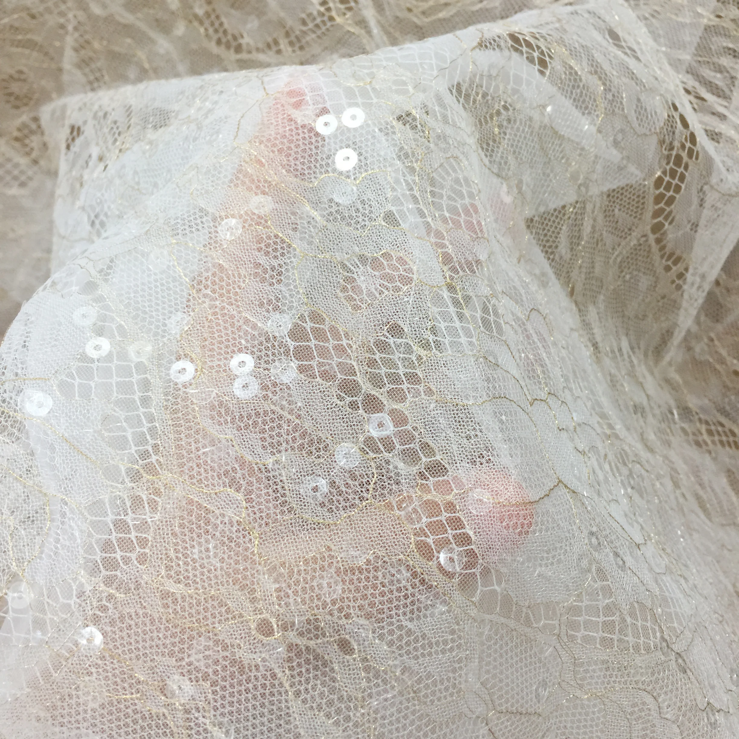 

2 Yards Gold thread Chantilly Lace Fabric Haute Couture Bridal Gown Lining Overlay Embroidery Lace Fabric 150cm wide