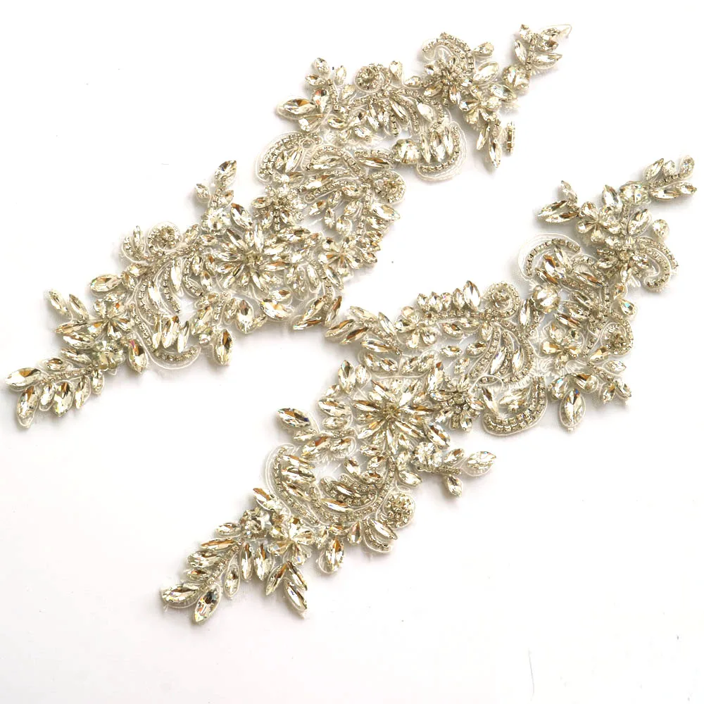

1 пара роскошных стеклянных Стразы, вышитые кружевные аппликации для свадебных платьев, блестящие нашивки с вышивкой, одежда