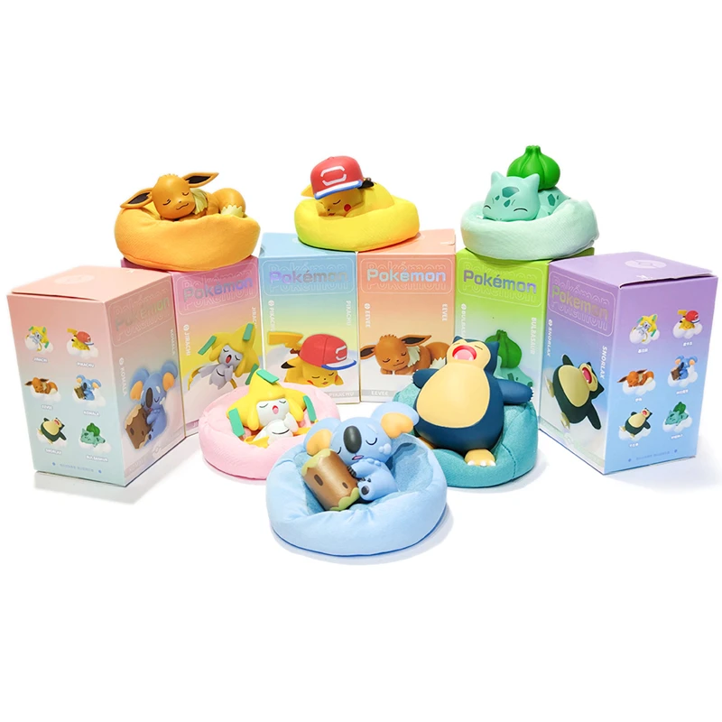 Genuine Pokemon Starry Dream Series Pikachu Jirachi Eevee Komala Snorlax Bulbasaur Anime Figures With Plush Base Model Dolls Toy