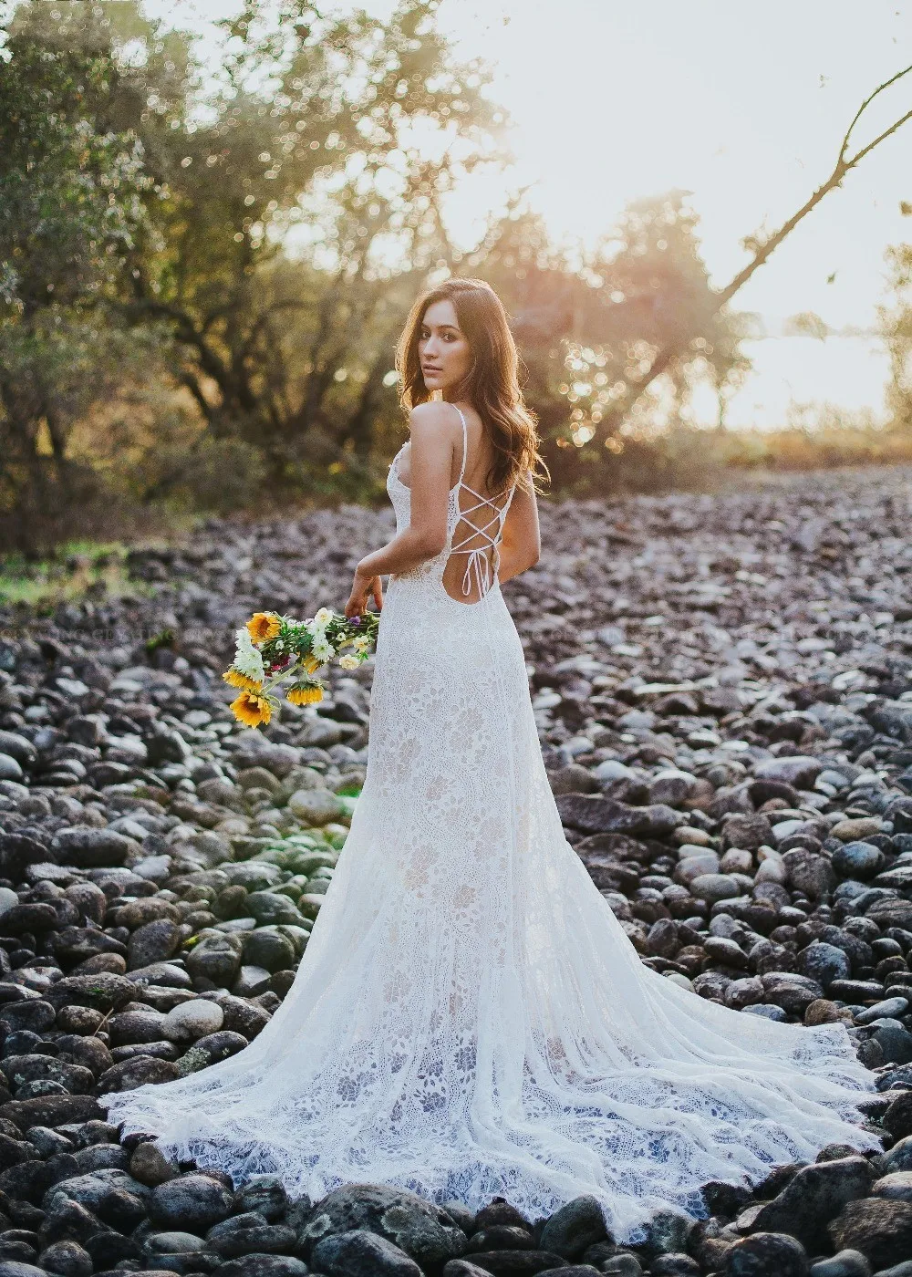 Пикантное пляжное с открытой спиной свадебное платье кружевное платье Boho Vestido De Noiva на шнуровке с открытыми плечами Свадебные платья