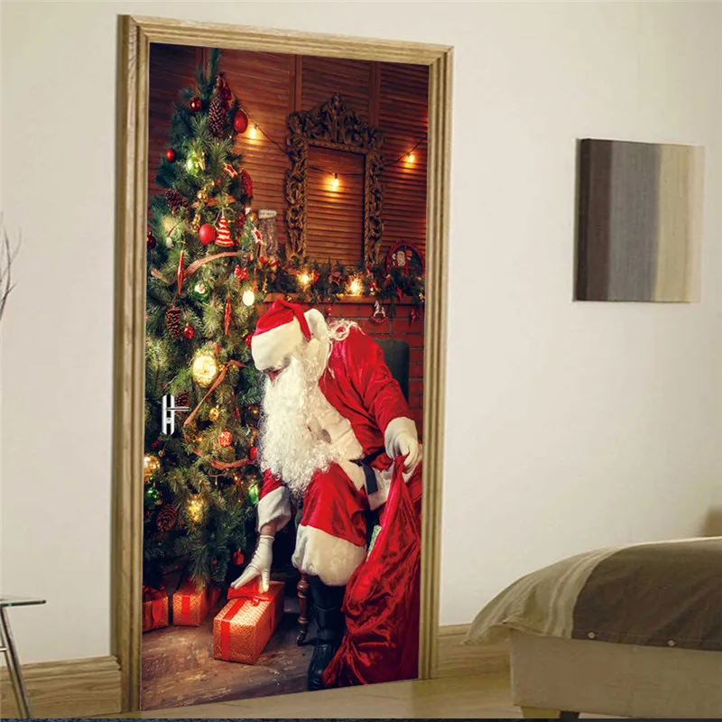 Красивые рождественские обои с изображением снеговика на дверь для детской комнаты Рождественское украшение для дома Наклейка на дверь год обновленный плакат