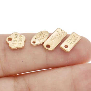 

100pcs MINI Gold Letter Charms “HAND MADE ”Pendants Handmade Tags Vintage For DIY Jewelry Making Findings Accessories Wholesale