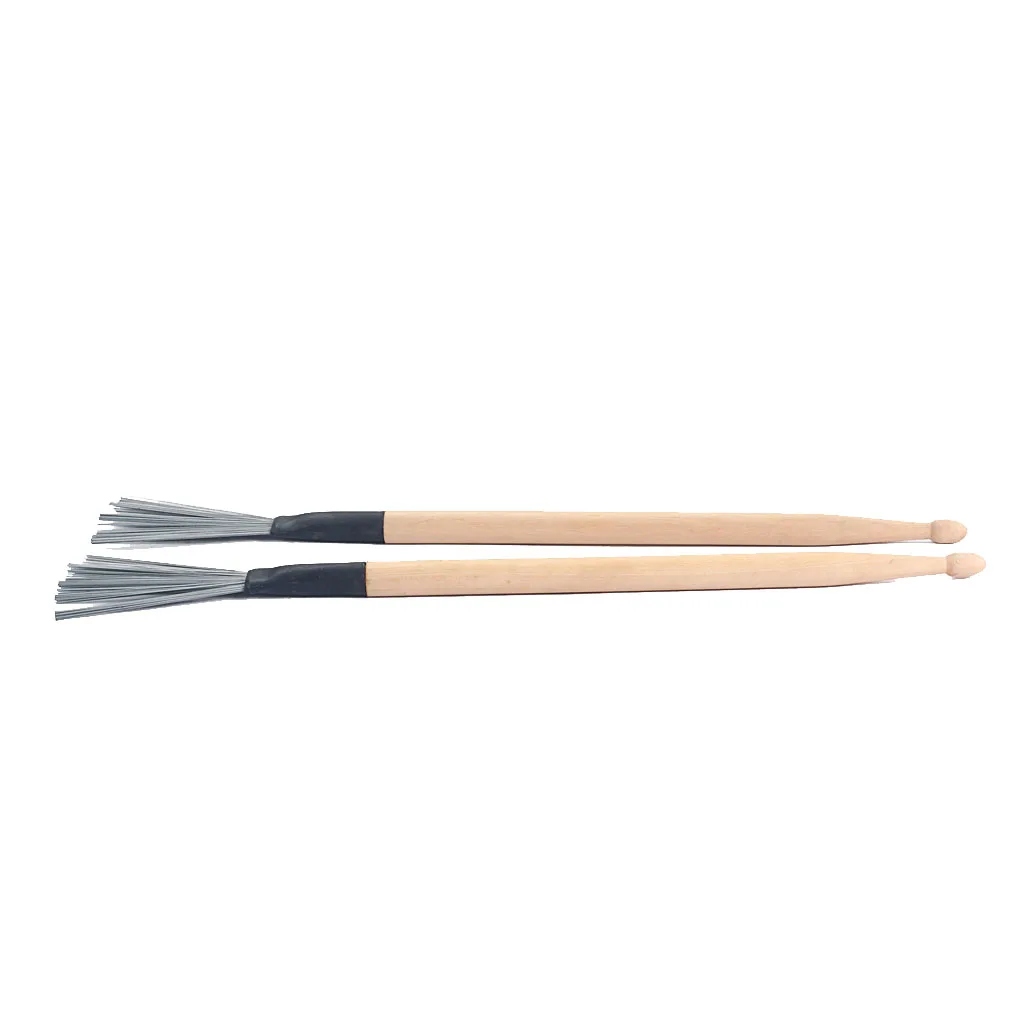 1 Pair Double Head Drum Kit Mallets Steel Wire Brushes for Jazz Drum Cajon