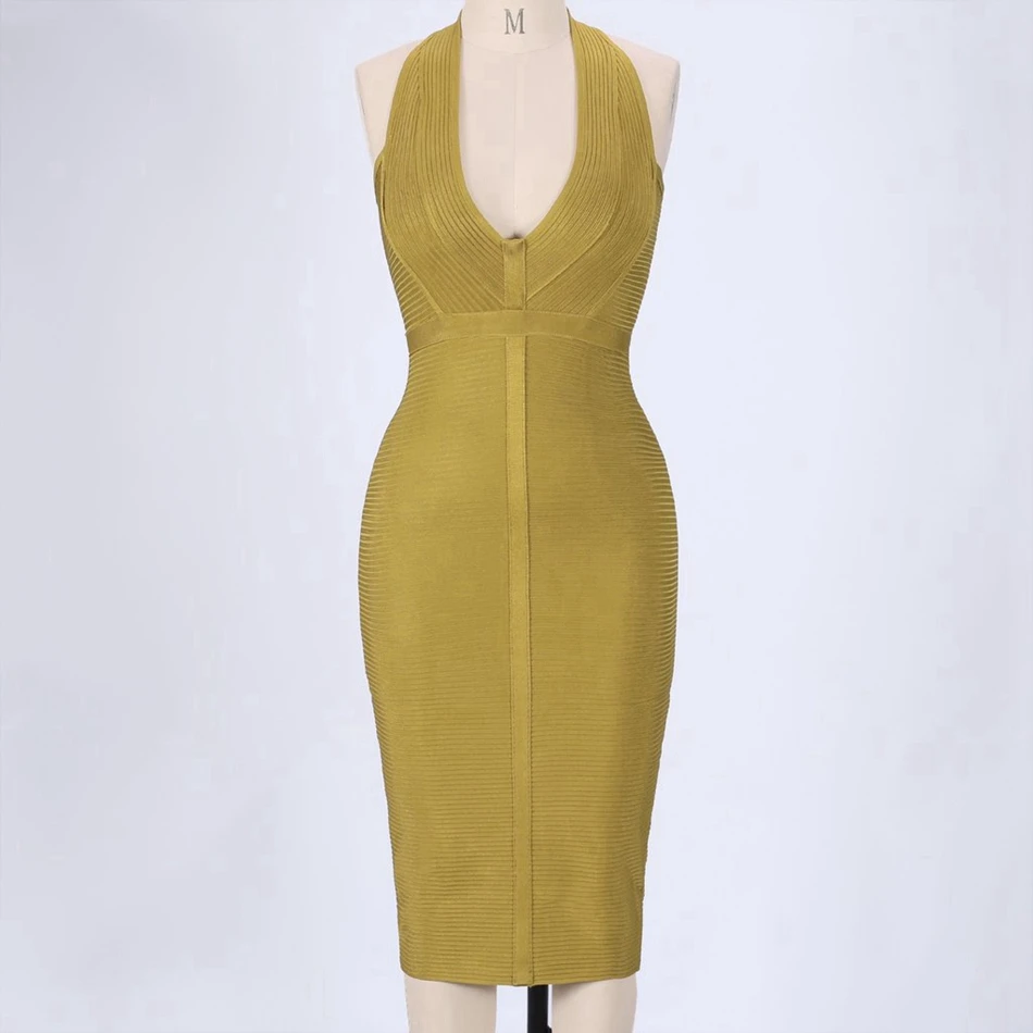 Sexy-Deep-V-Neck-Halter-Women-Bandage-Dress-Bodycon-Off-Shoulder-Mid-Calf-Dresses-Celebrity-Party
