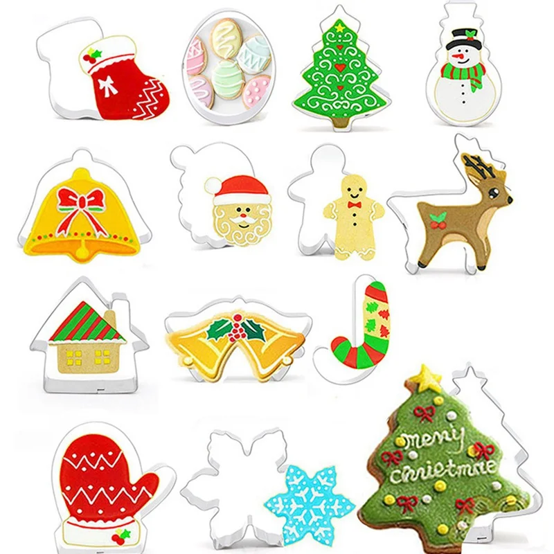 14pcs/set Christmas Cookie Cutter Stainless Steel Cut Candy Biscuit Mold Cooking Tools Christmas Metal Cutters Mould Snowflake