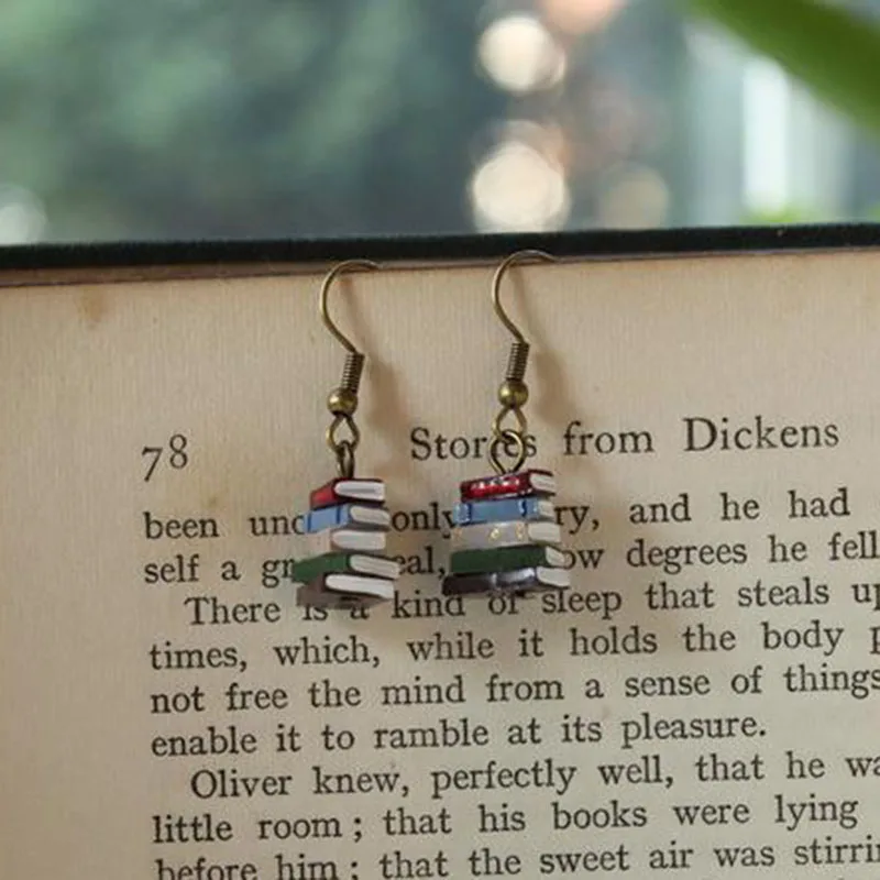 Classic Stack of Books Drop Dangle Earrings Multicolor Book Pendant Earrings for Women Girl