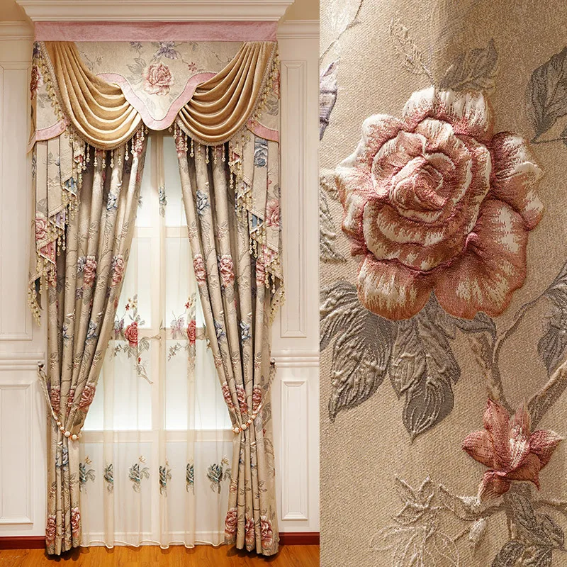 

4D Embossed Curtains Custom High Precision Finished Curtains for Living Room and Bedroom Blackout European Curtains