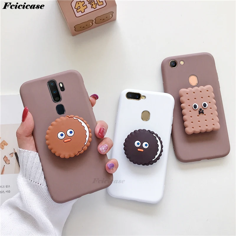3D Cute Cartoon Cookies Case For OPPO A5 A9 2020 A92S A52 A5S A7 A1K A37 A39 A59 A71 A73 A79 A83 R15 R17 Pro Phone Holder Cover | Мобильные