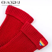 CHAOZHU/свободные носки в рубчик для девочек kawaii с вышивкой в виде радужных сердечек; милые повседневные носки для девочек-школьников