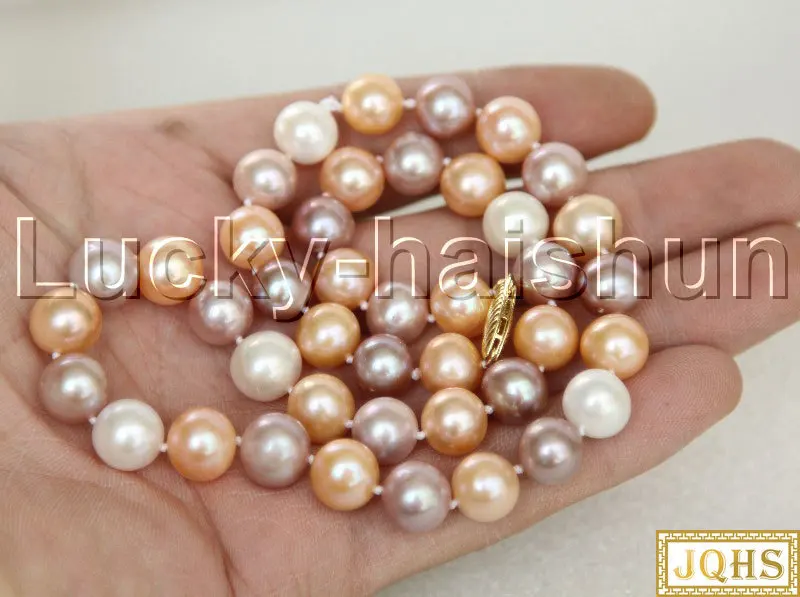 

AAA Luster Natural 17" 11mm Round Multicolor White Pink Purple Freshwater Pearls Beads Strand Ecklace 14KT J12368