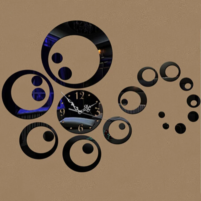 Модные круги 3D современные зеркальные часы настенные, часы Наклейка домашний декор "сделай сам" - Цвет: Черный