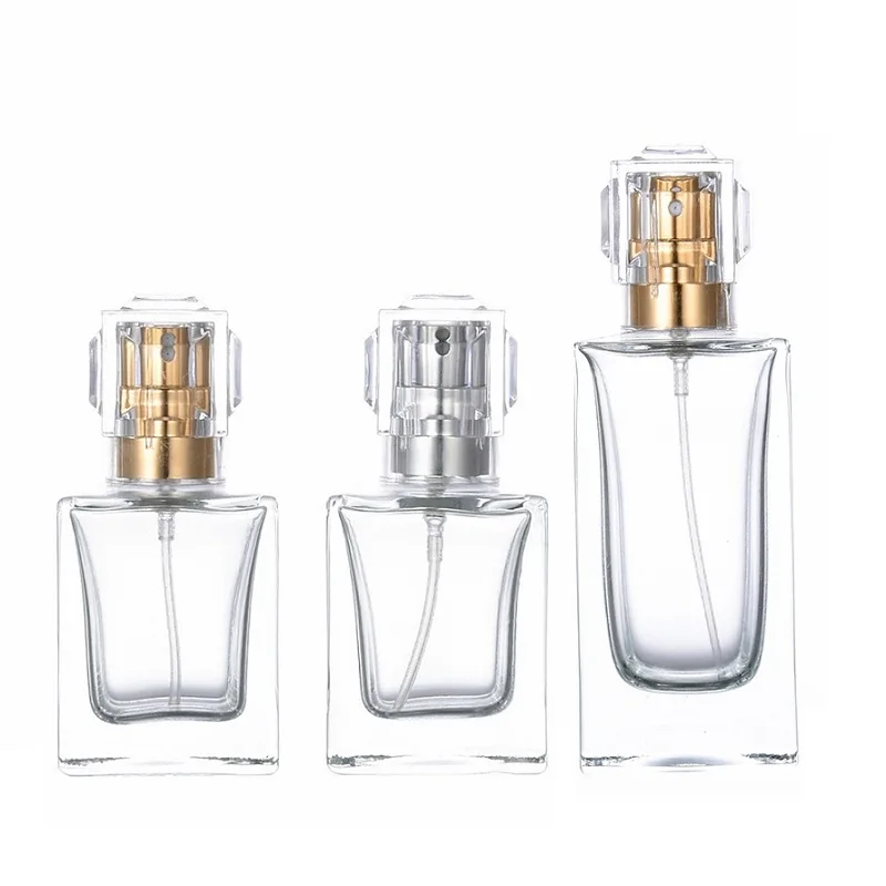 

30ml 50ml Atomizer Spray Mist Bottle Squaer Cosmetic Packaging 10pcs Empty Clear Thick Bottom Glass Perfume Refillable Bottles